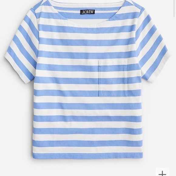 NWT J. Crew Women’s Sky Blue and Ivory Striped Rugby Tee Size Small - Picture 1 of 6